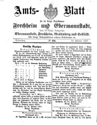 Amtsblatt für die Königlichen Bezirksämter Forchheim und Ebermannstadt sowie für die Königliche Stadt Forchheim Donnerstag 28. Februar 1867