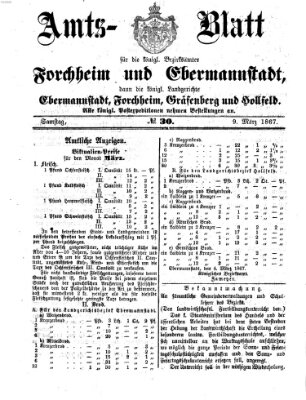 Amtsblatt für die Königlichen Bezirksämter Forchheim und Ebermannstadt sowie für die Königliche Stadt Forchheim Samstag 9. März 1867