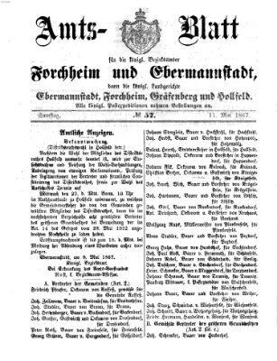 Amtsblatt für die Königlichen Bezirksämter Forchheim und Ebermannstadt sowie für die Königliche Stadt Forchheim Samstag 11. Mai 1867