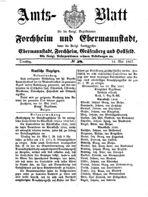 Amtsblatt für die Königlichen Bezirksämter Forchheim und Ebermannstadt sowie für die Königliche Stadt Forchheim Dienstag 14. Mai 1867