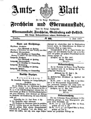 Amtsblatt für die Königlichen Bezirksämter Forchheim und Ebermannstadt sowie für die Königliche Stadt Forchheim Samstag 1. Juni 1867