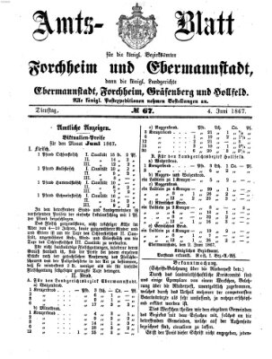 Amtsblatt für die Königlichen Bezirksämter Forchheim und Ebermannstadt sowie für die Königliche Stadt Forchheim Dienstag 4. Juni 1867