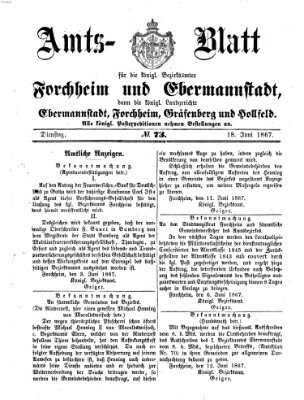 Amtsblatt für die Königlichen Bezirksämter Forchheim und Ebermannstadt sowie für die Königliche Stadt Forchheim Dienstag 18. Juni 1867