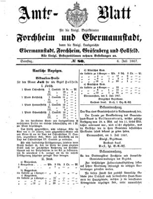 Amtsblatt für die Königlichen Bezirksämter Forchheim und Ebermannstadt sowie für die Königliche Stadt Forchheim Samstag 6. Juli 1867