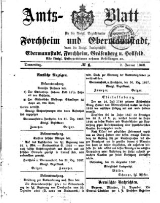 Amtsblatt für die Königlichen Bezirksämter Forchheim und Ebermannstadt sowie für die Königliche Stadt Forchheim Donnerstag 2. Januar 1868