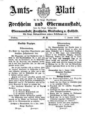 Amtsblatt für die Königlichen Bezirksämter Forchheim und Ebermannstadt sowie für die Königliche Stadt Forchheim Dienstag 7. Januar 1868