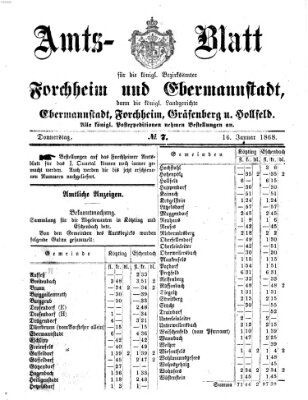 Amtsblatt für die Königlichen Bezirksämter Forchheim und Ebermannstadt sowie für die Königliche Stadt Forchheim Donnerstag 16. Januar 1868