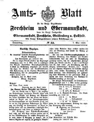 Amtsblatt für die Königlichen Bezirksämter Forchheim und Ebermannstadt sowie für die Königliche Stadt Forchheim Donnerstag 7. Mai 1868