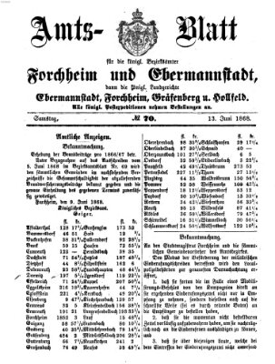 Amtsblatt für die Königlichen Bezirksämter Forchheim und Ebermannstadt sowie für die Königliche Stadt Forchheim Samstag 13. Juni 1868