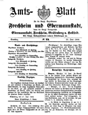 Amtsblatt für die Königlichen Bezirksämter Forchheim und Ebermannstadt sowie für die Königliche Stadt Forchheim Samstag 20. Juni 1868