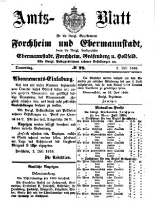 Amtsblatt für die Königlichen Bezirksämter Forchheim und Ebermannstadt sowie für die Königliche Stadt Forchheim Donnerstag 2. Juli 1868