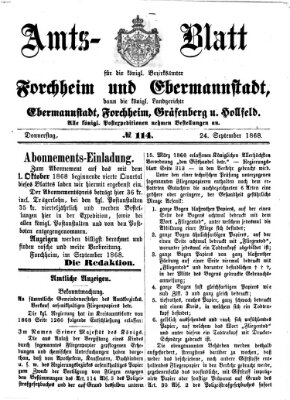 Amtsblatt für die Königlichen Bezirksämter Forchheim und Ebermannstadt sowie für die Königliche Stadt Forchheim Donnerstag 24. September 1868