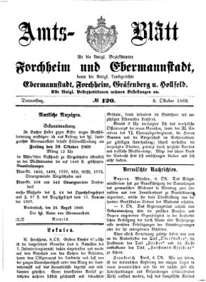 Amtsblatt für die Königlichen Bezirksämter Forchheim und Ebermannstadt sowie für die Königliche Stadt Forchheim Donnerstag 8. Oktober 1868