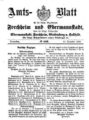 Amtsblatt für die Königlichen Bezirksämter Forchheim und Ebermannstadt sowie für die Königliche Stadt Forchheim Donnerstag 10. Dezember 1868