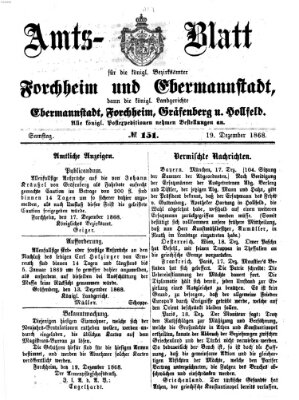 Amtsblatt für die Königlichen Bezirksämter Forchheim und Ebermannstadt sowie für die Königliche Stadt Forchheim Samstag 19. Dezember 1868