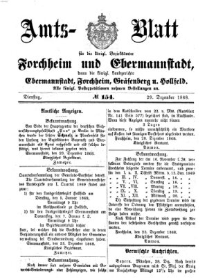 Amtsblatt für die Königlichen Bezirksämter Forchheim und Ebermannstadt sowie für die Königliche Stadt Forchheim Dienstag 29. Dezember 1868