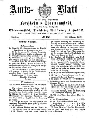 Amtsblatt für die Königlichen Bezirksämter Forchheim und Ebermannstadt sowie für die Königliche Stadt Forchheim Samstag 20. Februar 1869
