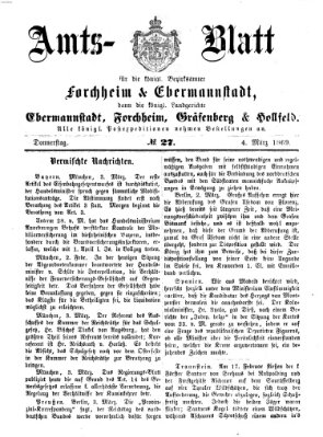 Amtsblatt für die Königlichen Bezirksämter Forchheim und Ebermannstadt sowie für die Königliche Stadt Forchheim Donnerstag 4. März 1869