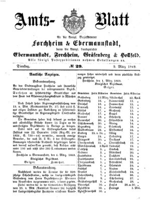 Amtsblatt für die Königlichen Bezirksämter Forchheim und Ebermannstadt sowie für die Königliche Stadt Forchheim Dienstag 9. März 1869