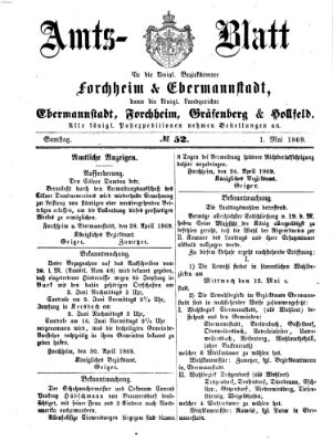 Amtsblatt für die Königlichen Bezirksämter Forchheim und Ebermannstadt sowie für die Königliche Stadt Forchheim Samstag 1. Mai 1869