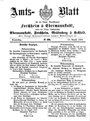 Amtsblatt für die Königlichen Bezirksämter Forchheim und Ebermannstadt sowie für die Königliche Stadt Forchheim Donnerstag 19. August 1869