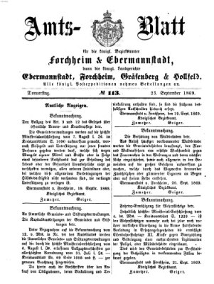 Amtsblatt für die Königlichen Bezirksämter Forchheim und Ebermannstadt sowie für die Königliche Stadt Forchheim Donnerstag 23. September 1869