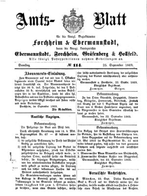 Amtsblatt für die Königlichen Bezirksämter Forchheim und Ebermannstadt sowie für die Königliche Stadt Forchheim Samstag 25. September 1869