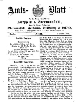 Amtsblatt für die Königlichen Bezirksämter Forchheim und Ebermannstadt sowie für die Königliche Stadt Forchheim Samstag 2. Oktober 1869