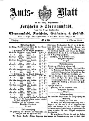 Amtsblatt für die Königlichen Bezirksämter Forchheim und Ebermannstadt sowie für die Königliche Stadt Forchheim Dienstag 5. Oktober 1869