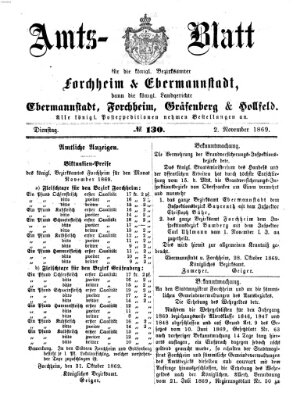 Amtsblatt für die Königlichen Bezirksämter Forchheim und Ebermannstadt sowie für die Königliche Stadt Forchheim Dienstag 2. November 1869