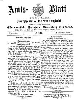 Amtsblatt für die Königlichen Bezirksämter Forchheim und Ebermannstadt sowie für die Königliche Stadt Forchheim Donnerstag 4. November 1869