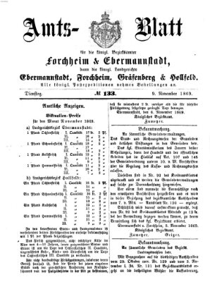 Amtsblatt für die Königlichen Bezirksämter Forchheim und Ebermannstadt sowie für die Königliche Stadt Forchheim Dienstag 9. November 1869