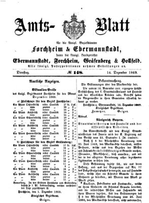 Amtsblatt für die Königlichen Bezirksämter Forchheim und Ebermannstadt sowie für die Königliche Stadt Forchheim Dienstag 14. Dezember 1869