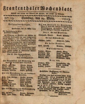 Frankenthaler Wochen-Blatt Samstag 29. März 1823