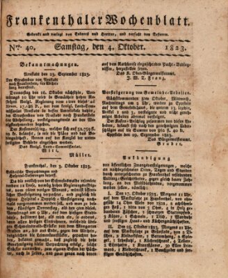 Frankenthaler Wochen-Blatt Samstag 4. Oktober 1823