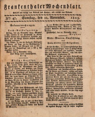 Frankenthaler Wochen-Blatt Samstag 22. November 1823