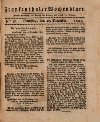 Frankenthaler Wochen-Blatt Samstag 20. Dezember 1823