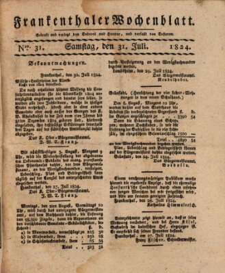 Frankenthaler Wochen-Blatt Samstag 31. Juli 1824