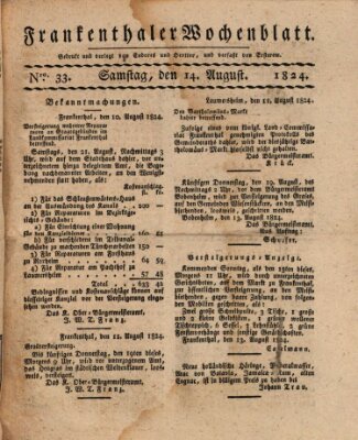 Frankenthaler Wochen-Blatt Samstag 14. August 1824