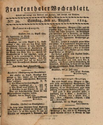 Frankenthaler Wochen-Blatt Samstag 21. August 1824