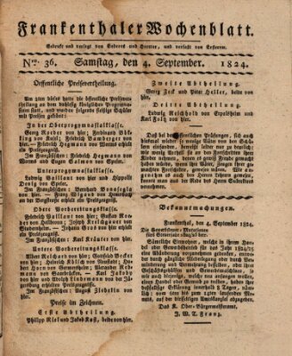 Frankenthaler Wochen-Blatt Samstag 4. September 1824