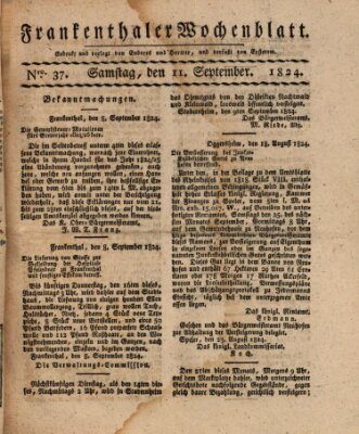 Frankenthaler Wochen-Blatt Samstag 11. September 1824