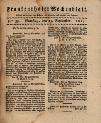 Frankenthaler Wochen-Blatt Samstag 25. September 1824