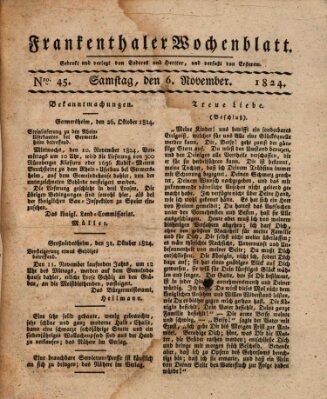 Frankenthaler Wochen-Blatt Samstag 6. November 1824