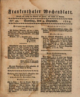 Frankenthaler Wochen-Blatt Samstag 4. Dezember 1824