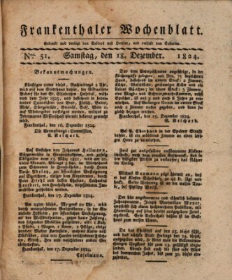 Frankenthaler Wochen-Blatt Samstag 18. Dezember 1824