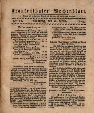 Frankenthaler Wochen-Blatt Samstag 16. April 1825