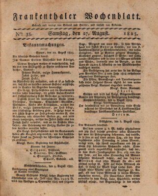 Frankenthaler Wochen-Blatt Samstag 27. August 1825