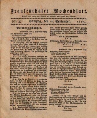 Frankenthaler Wochen-Blatt Samstag 10. September 1825