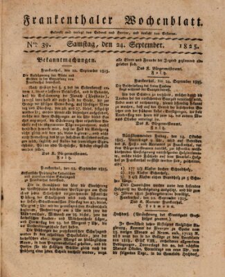 Frankenthaler Wochen-Blatt Samstag 24. September 1825